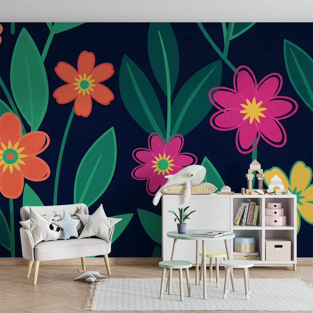 Papel de parede crianç | Flores coloridas em contraste