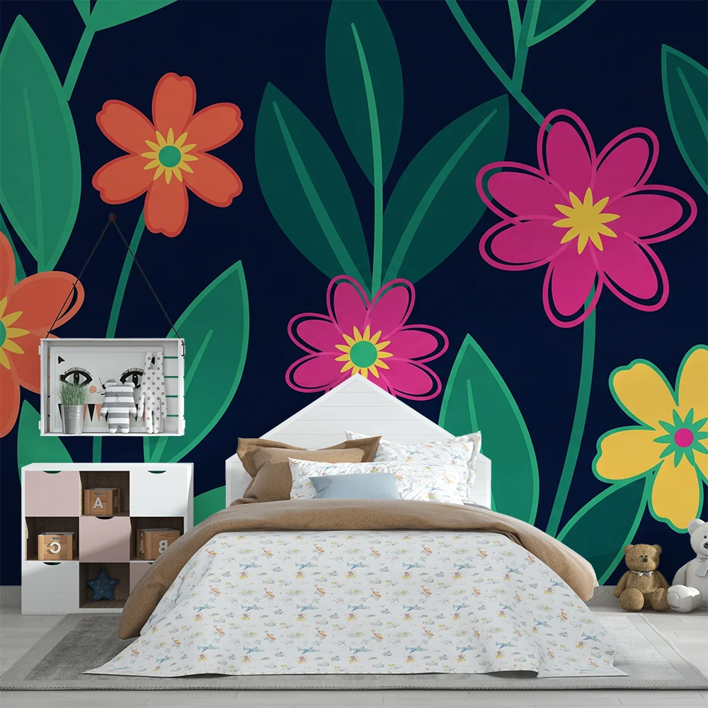 Papel de parede crianç | Flores coloridas em contraste