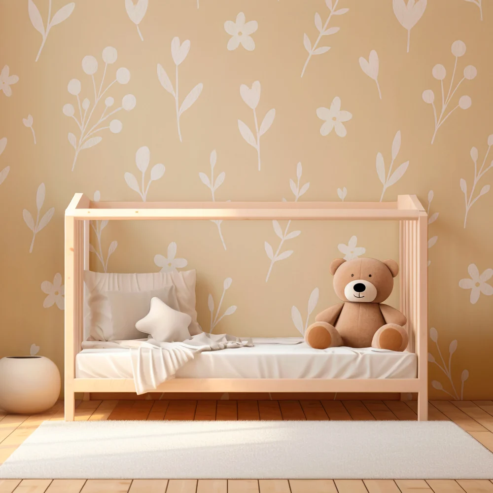 Papel de parede crianç | Flores delicadas em fundo bege