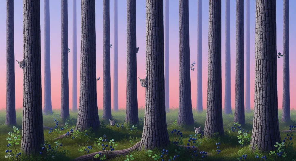 Papel de parede crianç | Floresta encantada com linces curiosos