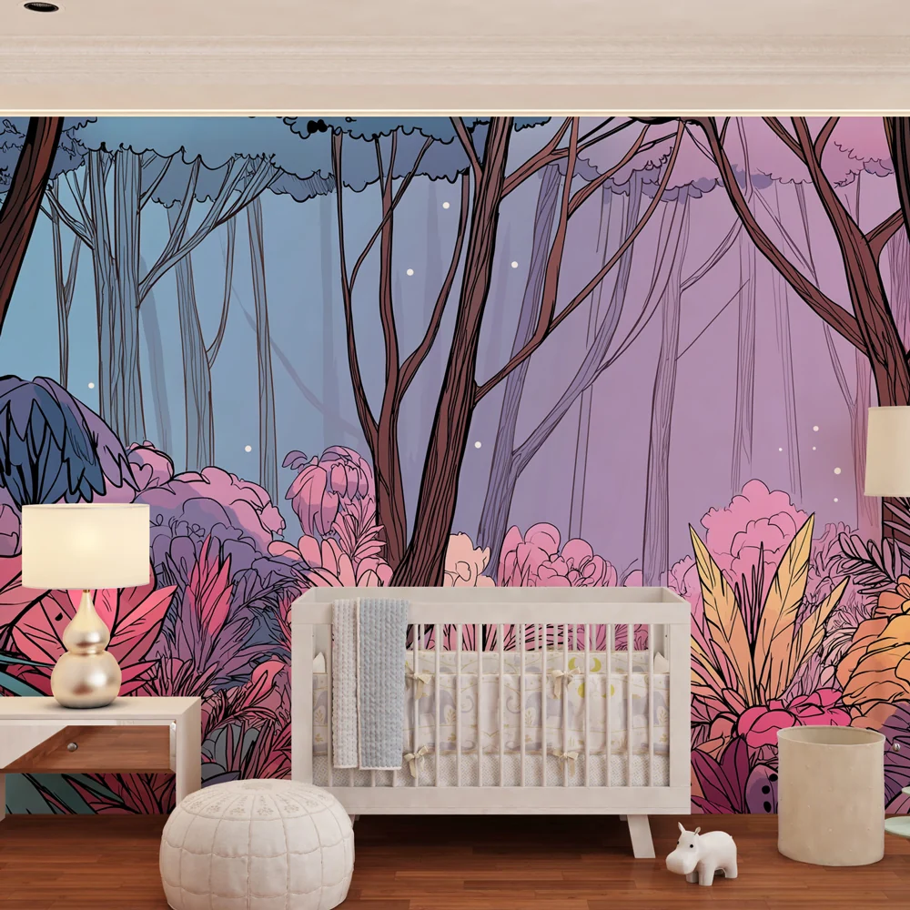 Papel de parede crianç | Floresta encantada em cores vibrantes