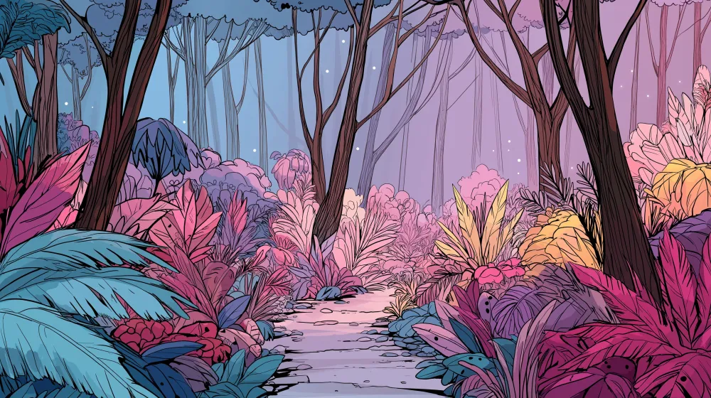 Papel de parede crianç | Floresta encantada em cores vibrantes
