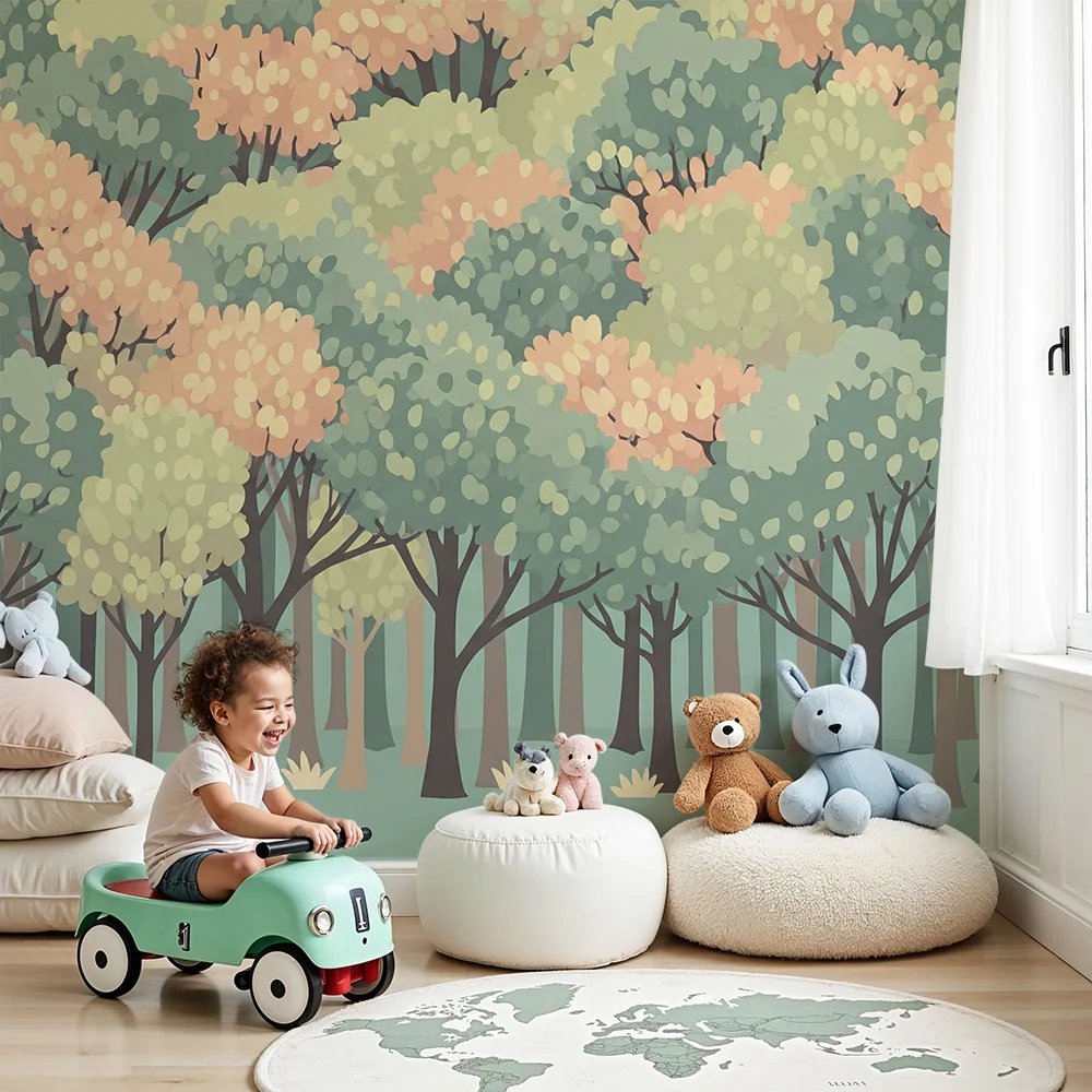 Papel de parede crianç | Floresta encantada em tons pastel
