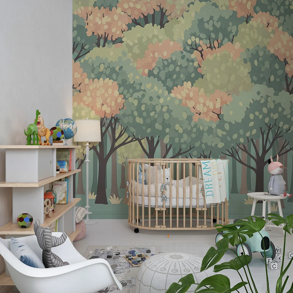 Papel de parede crianç | Floresta encantada em tons pastel