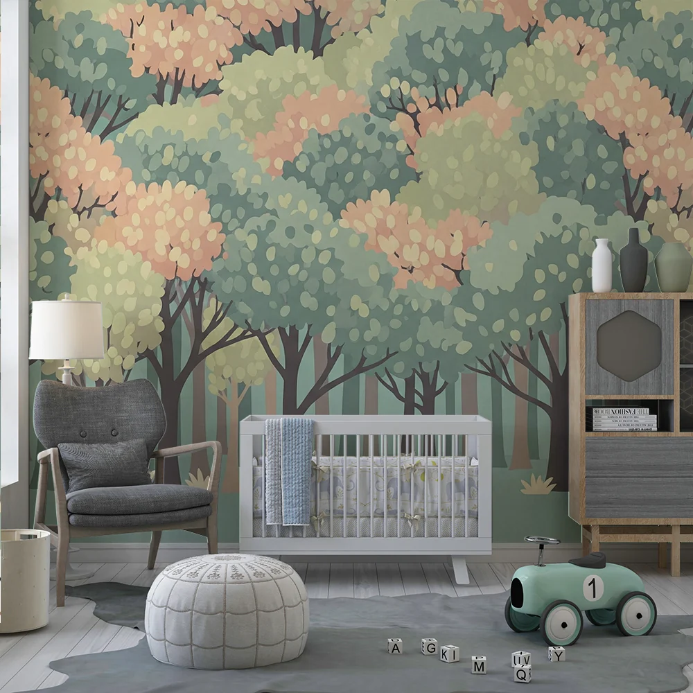 Papel de parede crianç | Floresta encantada em tons pastel
