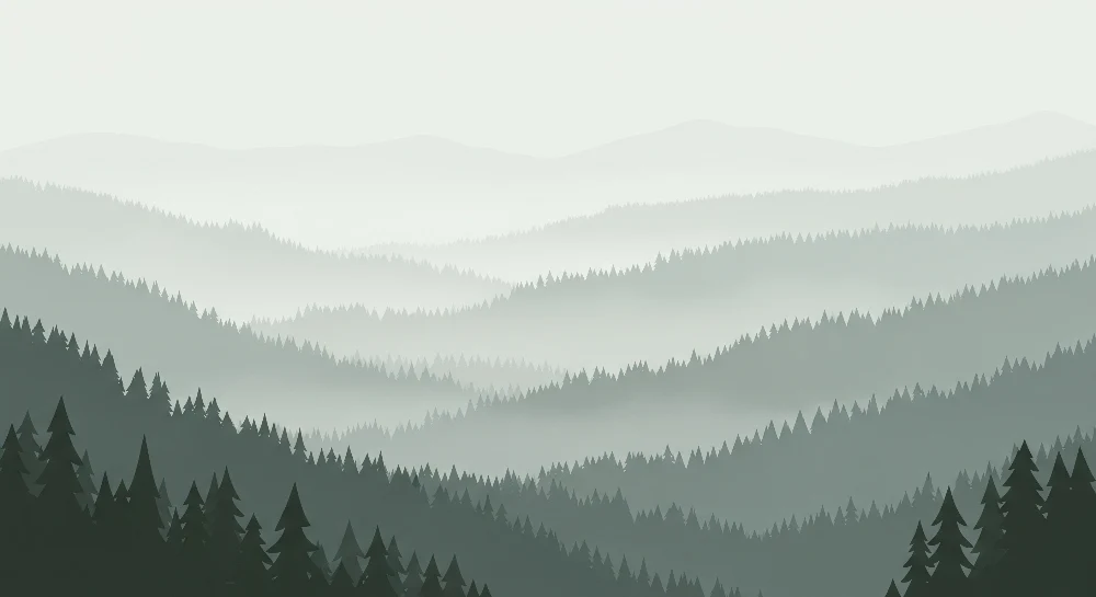 Papel de parede crianç | Floresta nebulosa com montanhas ao fundo