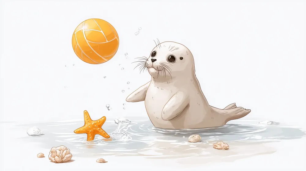 Papel de parede crianç | Foca brincar com bola e estrelas do mar