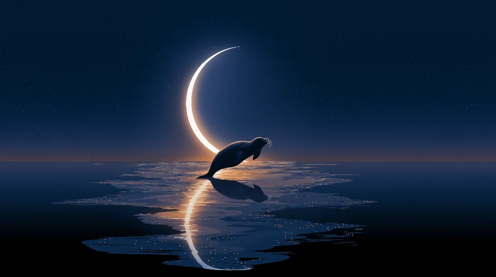 Papel de parede crianç | Foca sob lua e céu estrelado