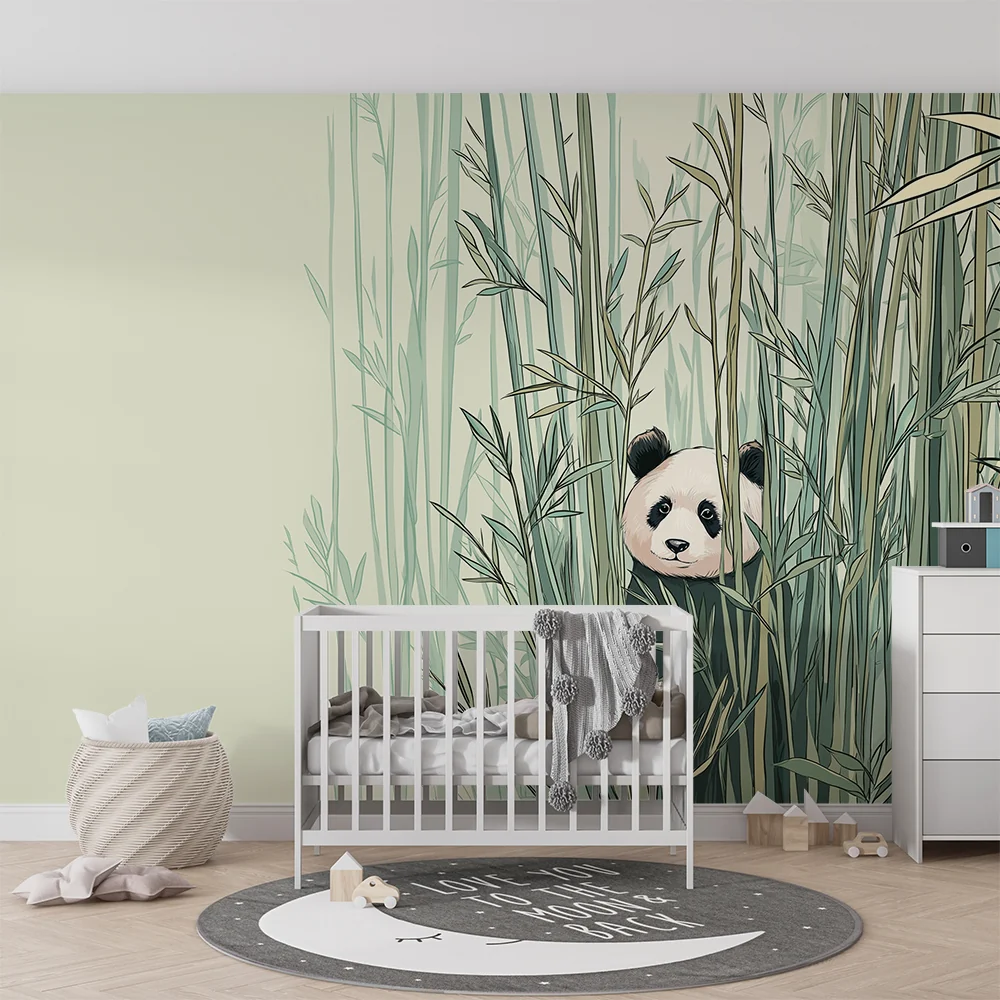 Papel de parede crianç | Fofo panda escondido entre os bambus