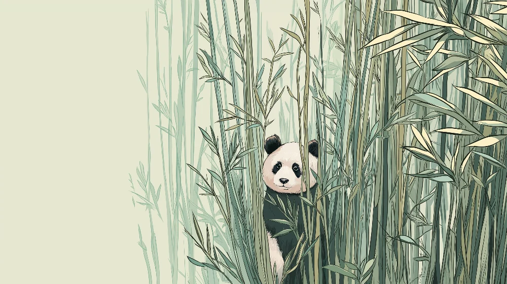 Papel de parede crianç | Fofo panda escondido entre os bambus