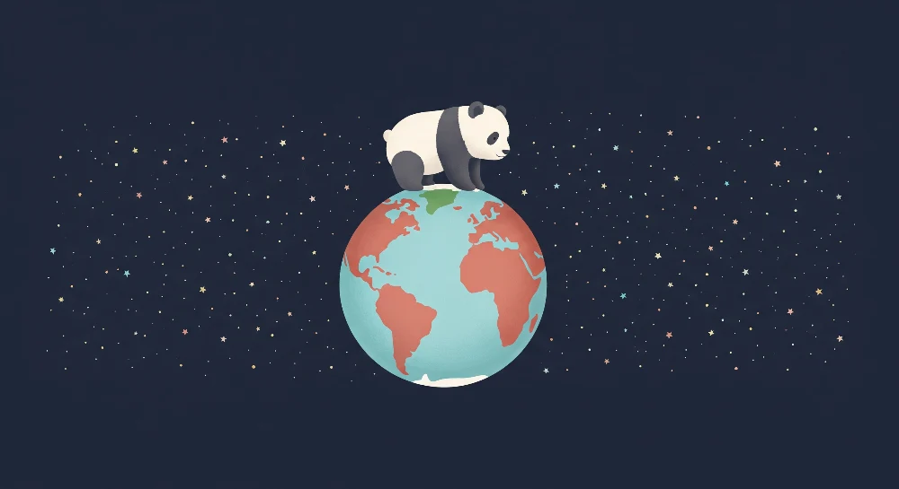 Papel de parede crianç | Fofo panda na Terra com estrelas brilhantes