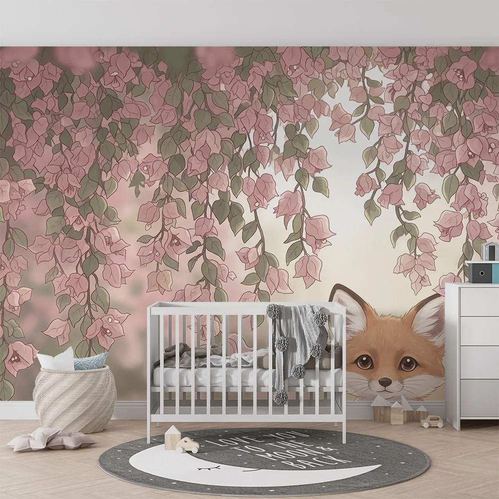Papel de parede crianç | Fofo raposinha sob as flores