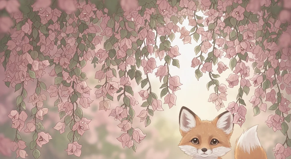 Papel de parede crianç | Fofo raposinha sob as flores