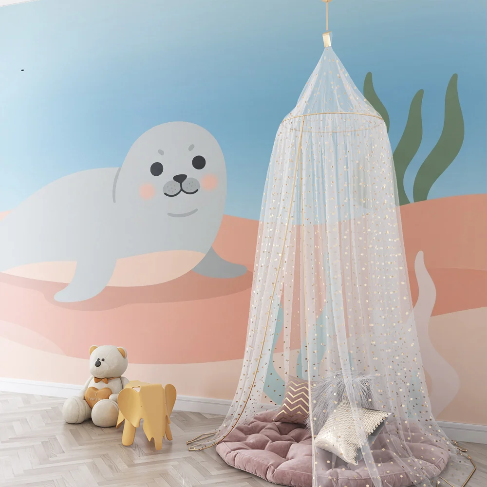 Papel de parede crianç | Fofo selo em fundo marinho pastel