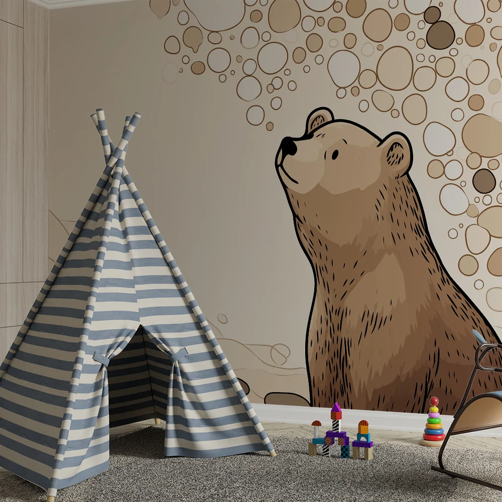 Papel de parede crianç | Fofo urso em uma decoração suave e natural