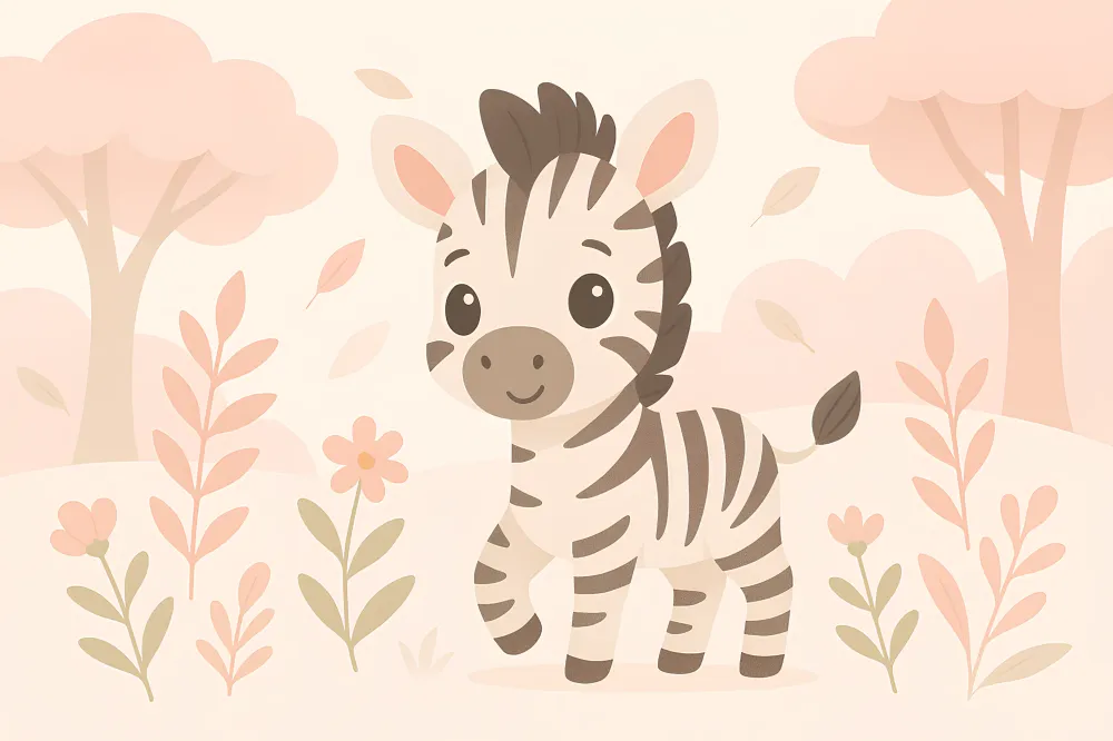 Papel de parede crianç | Fofo zebra em uma paisagem pastel