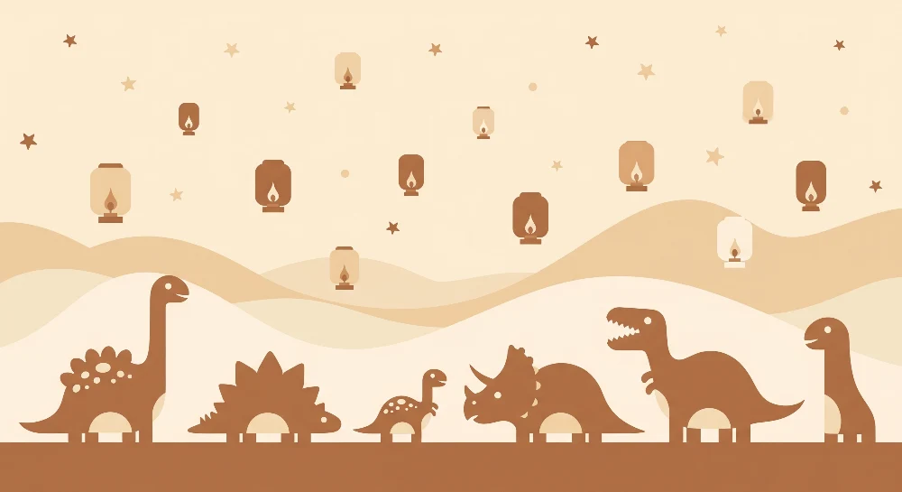 Papel de parede crianç | Fofos dinossauros sob um céu estrelado