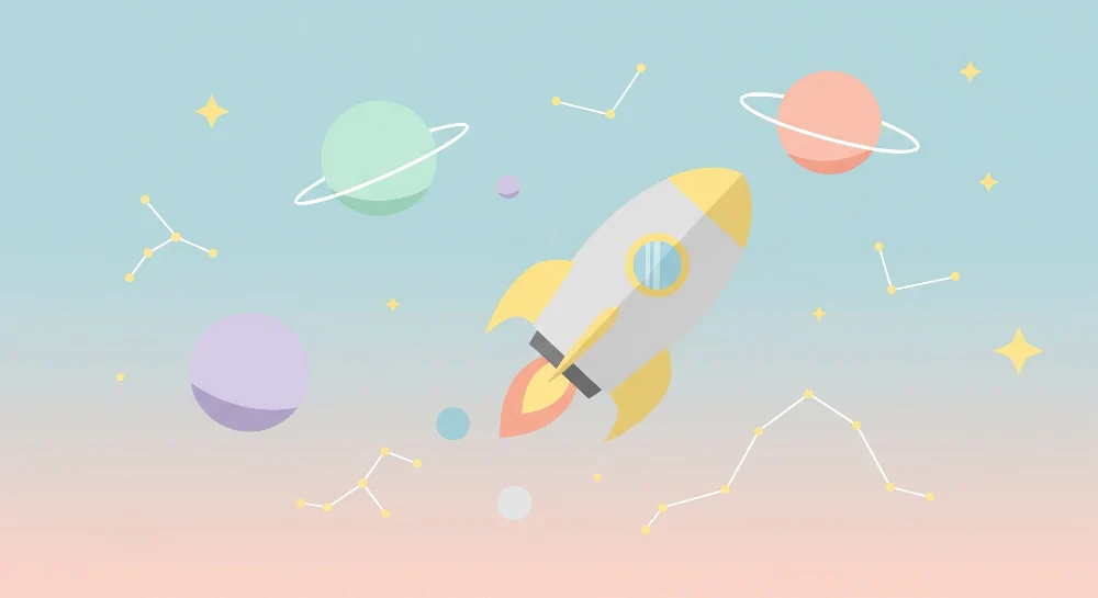 Papel de parede crianç | Foguete colorido e planetas no espaço estrelado