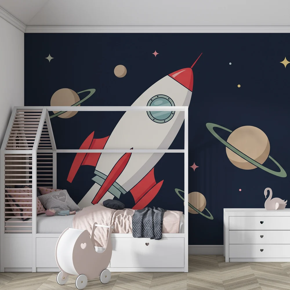 Papel de parede crianç | Foguete e cosmos