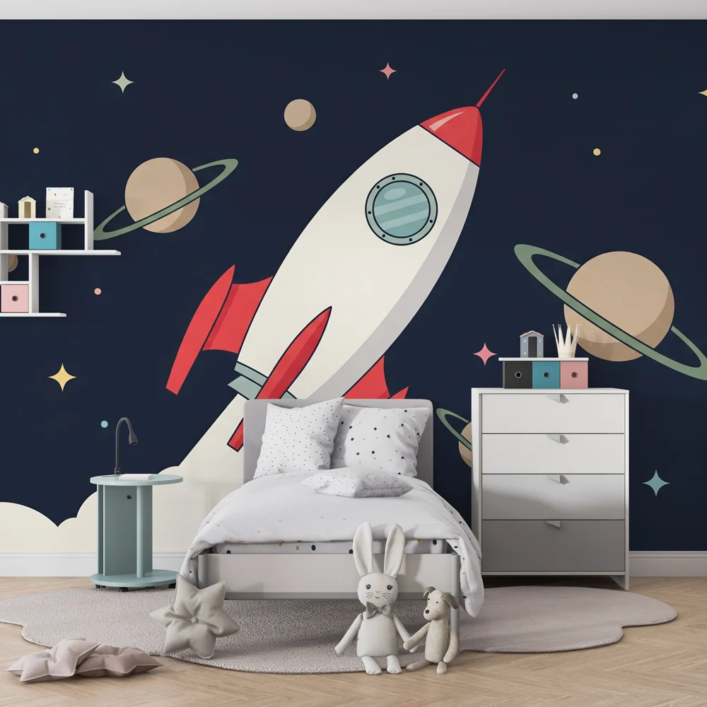 Papel de parede crianç | Foguete e cosmos