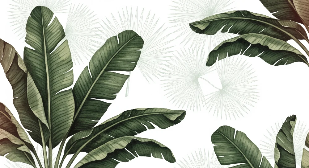 Papel de parede crianç | Folhas tropicais luxuriantes em fundo claro