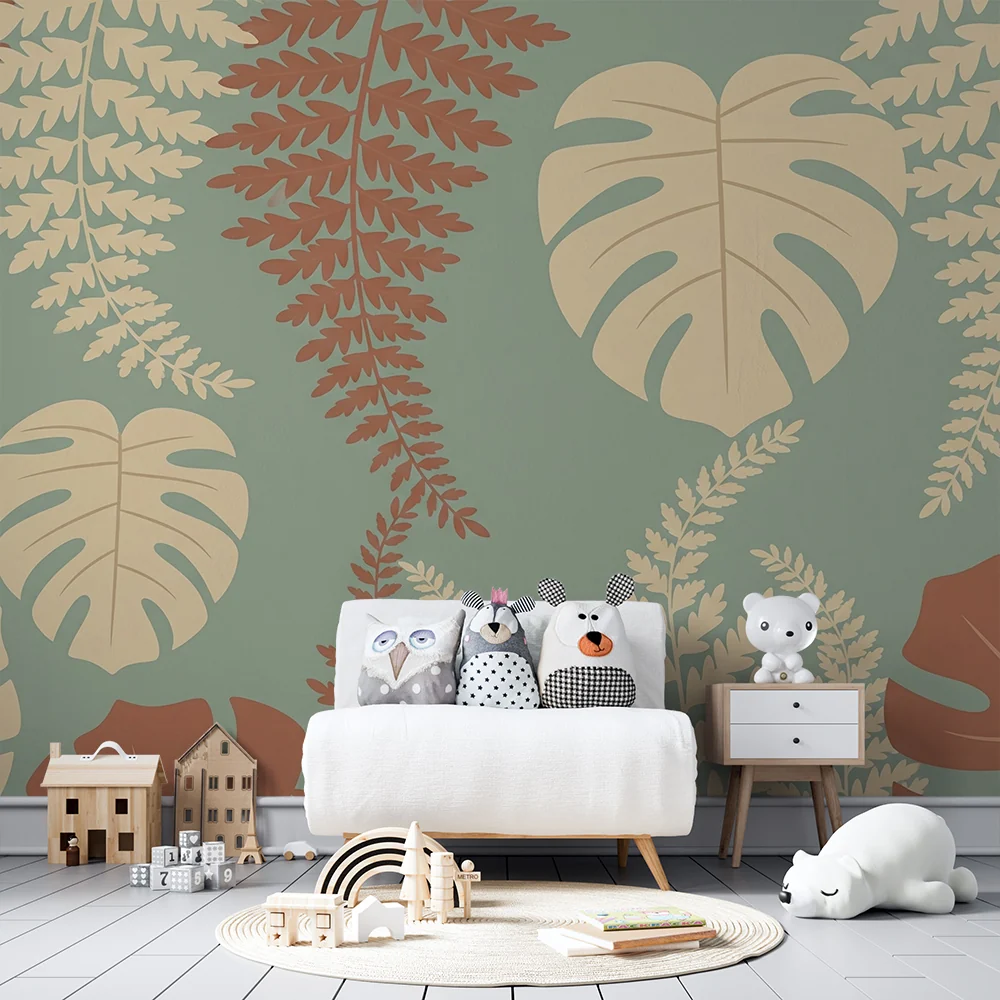 Papel de parede crianç | Folhas tropicais e samambaias