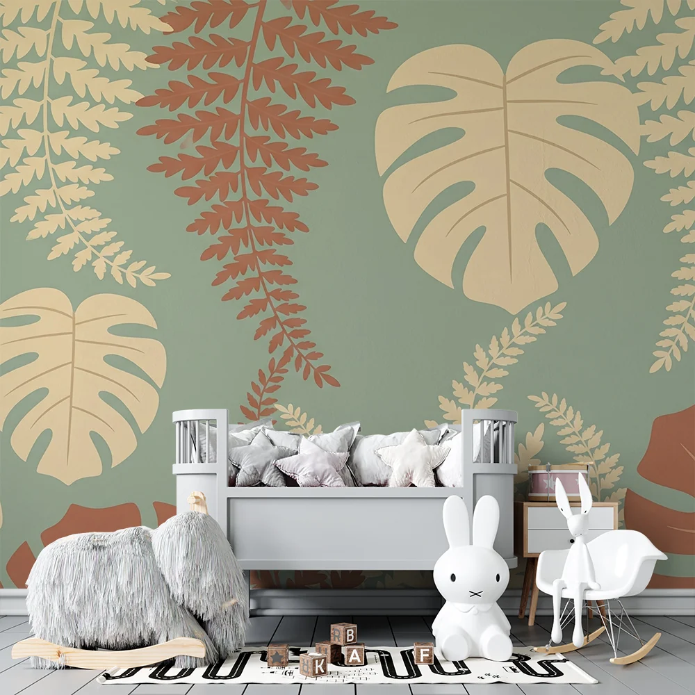 Papel de parede crianç | Folhas tropicais e samambaias