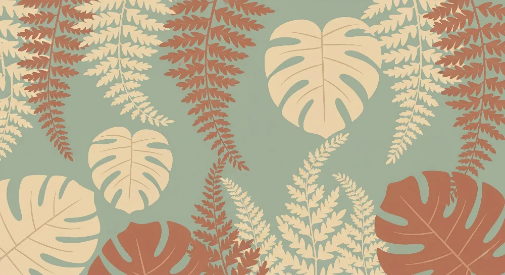 Papel de parede crianç | Folhas tropicais e samambaias
