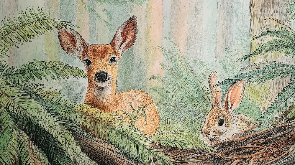 Papel de parede crianç | Fox e coelho no coração da floresta