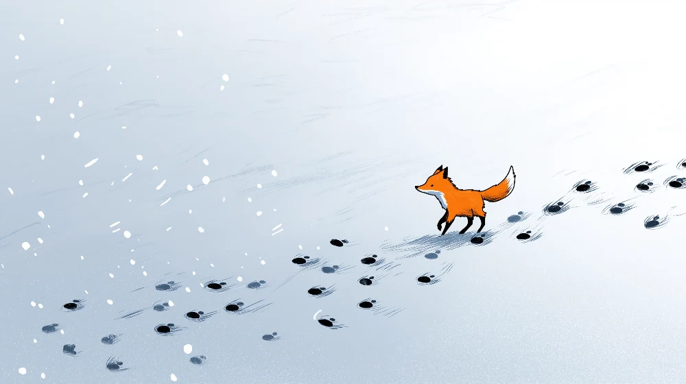 Papel de parede crianç | Fox travesso na neve com pegadas
