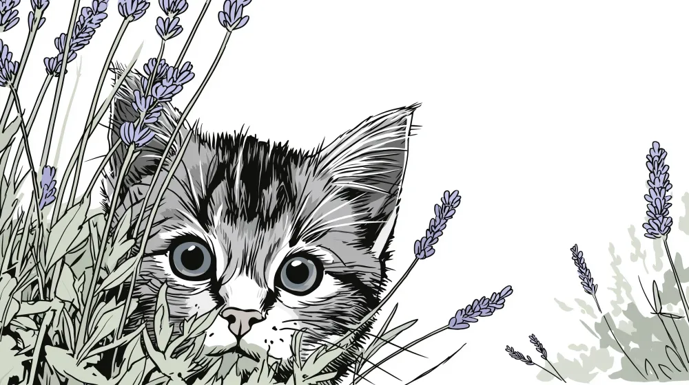 Papel de parede crianç | Gatinho curioso entre as lavandas