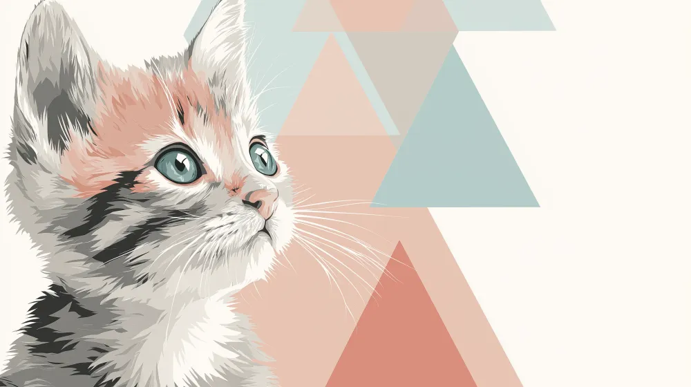 Papel de parede crianç | Gatinho fofo com formas geométricas pastel