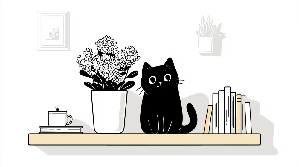 Papel de parede crianç | Gato preto travesso e flores delicadas