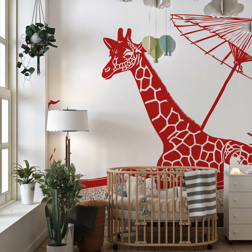 Papel de parede crianç | Girafa debaixo de um guarda-sol