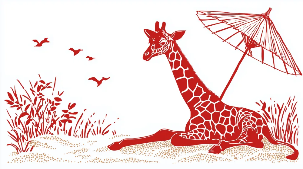 Papel de parede crianç | Girafa debaixo de um guarda-sol