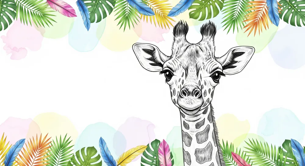 Papel de parede crianç | Girafa e folhagem exótica