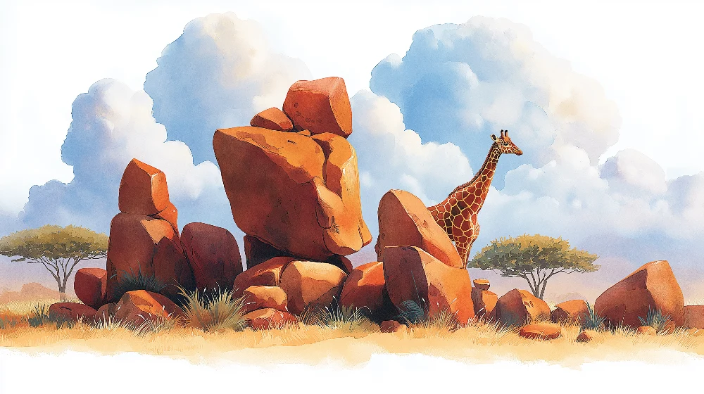 Papel de parede crianç | Girafa majestosa entre as rochas e savana