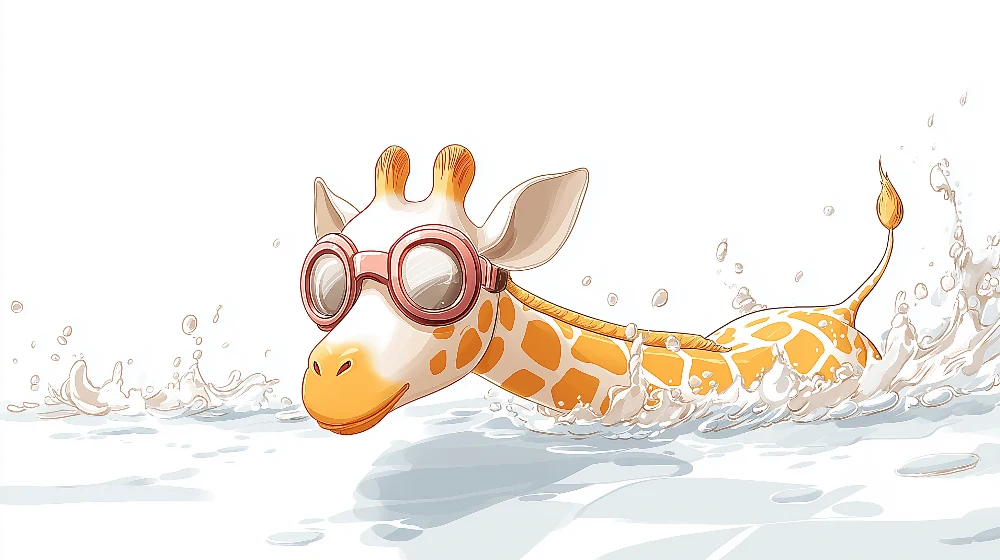 Papel de parede crianç | Girafa nadadora com óculos em um mar salpicado