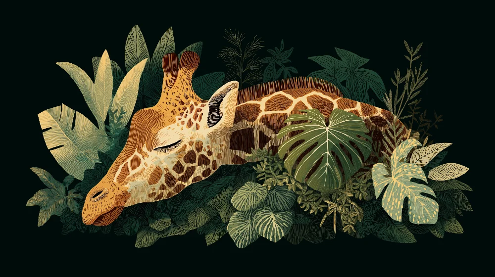 Papel de parede crianç | Girafa pacífica cercada por folhagem luxuriante