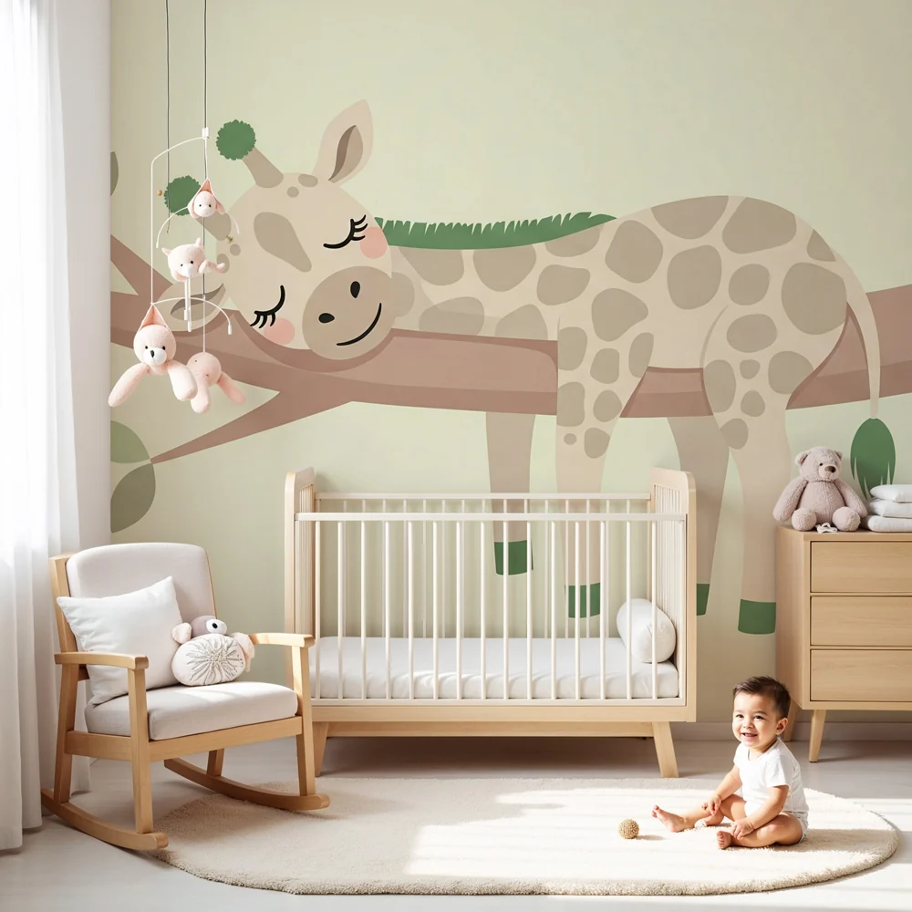 Papel de parede crianç | Girafa pacífica em um galho