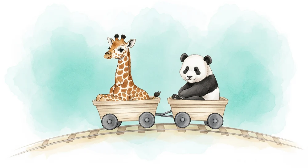 Papel de parede crianç | Girafa e panda em aventura
