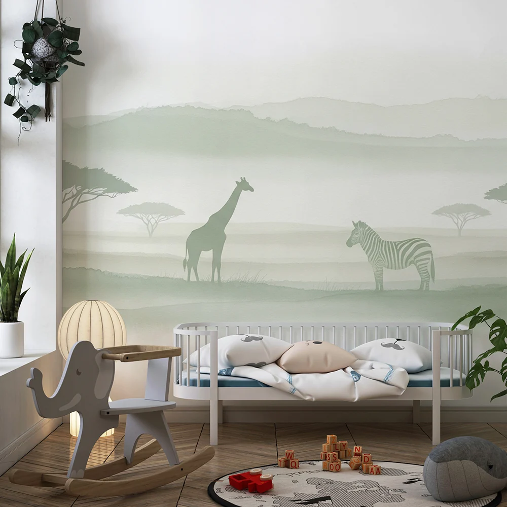 Papel de parede crianç | Girafa e zebra na savana