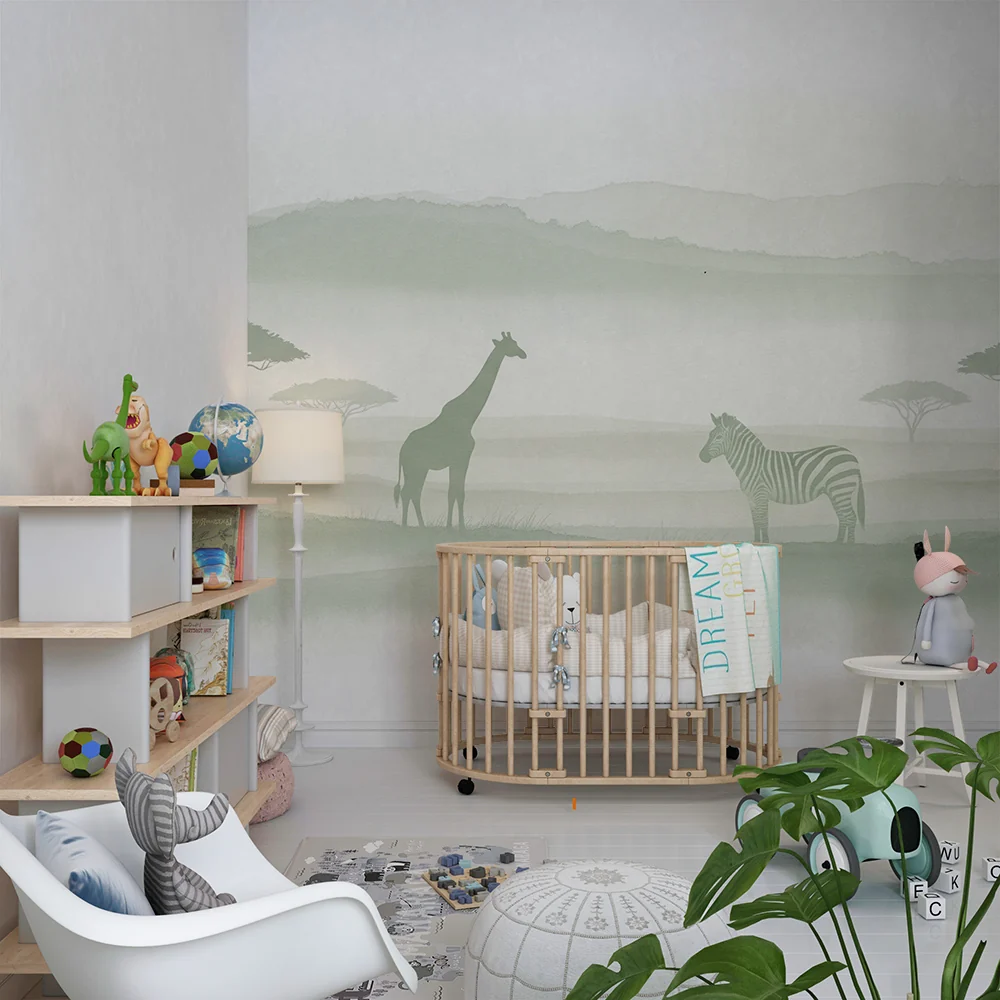 Papel de parede crianç | Girafa e zebra na savana
