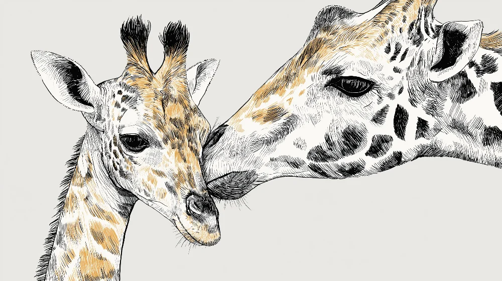 Papel de parede crianç | Girafas suaves em esboço em fundo neutro