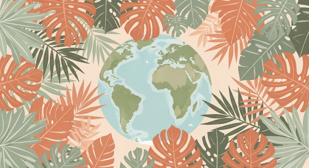 Papel de parede crianç | Globo terrestre cercado por folhagem tropical