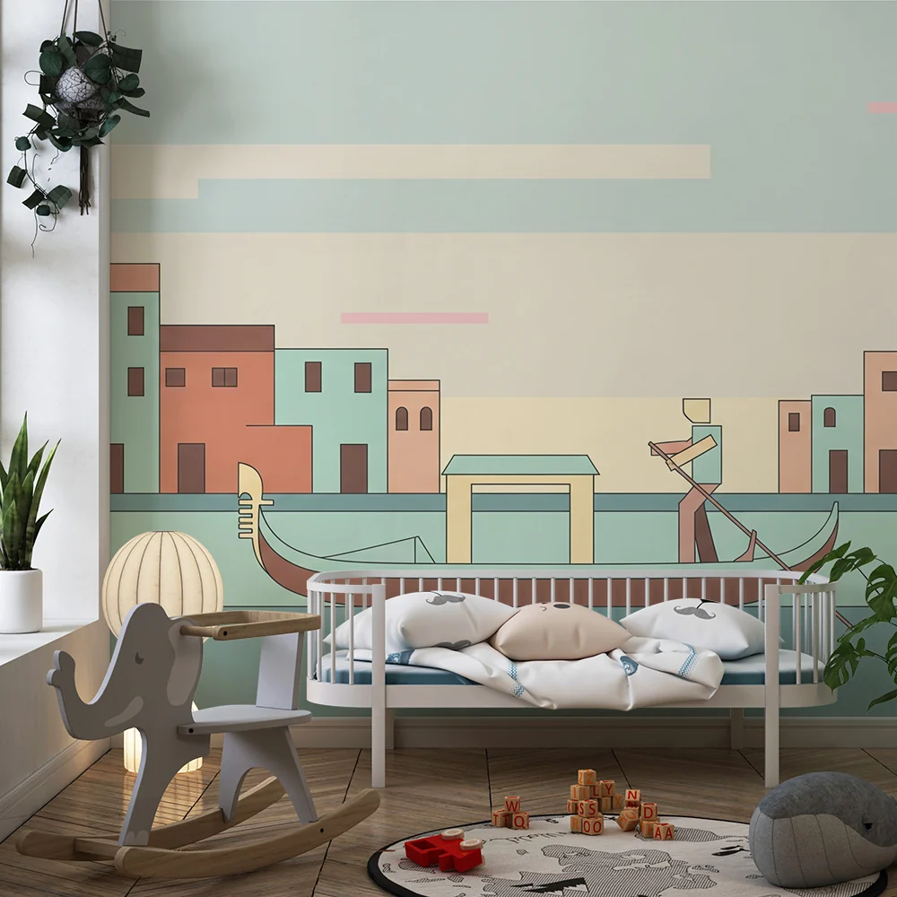 Papel de parede crianç | Gôndolas e paisagens coloridas inspiradas em Veneza