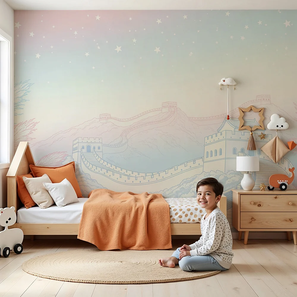 Papel de parede crianç | Grande Muralha da China sob um céu estrelado