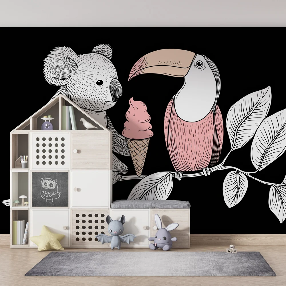 Papel de parede crianç | Koala guloso e tucano colorido