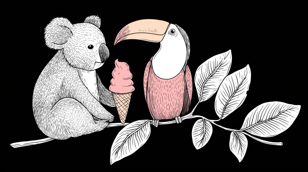 Papel de parede crianç | Koala guloso e tucano colorido