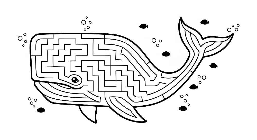 Papel de parede crianç | Labirinto de baleias e peixes coloridos subaquáticos